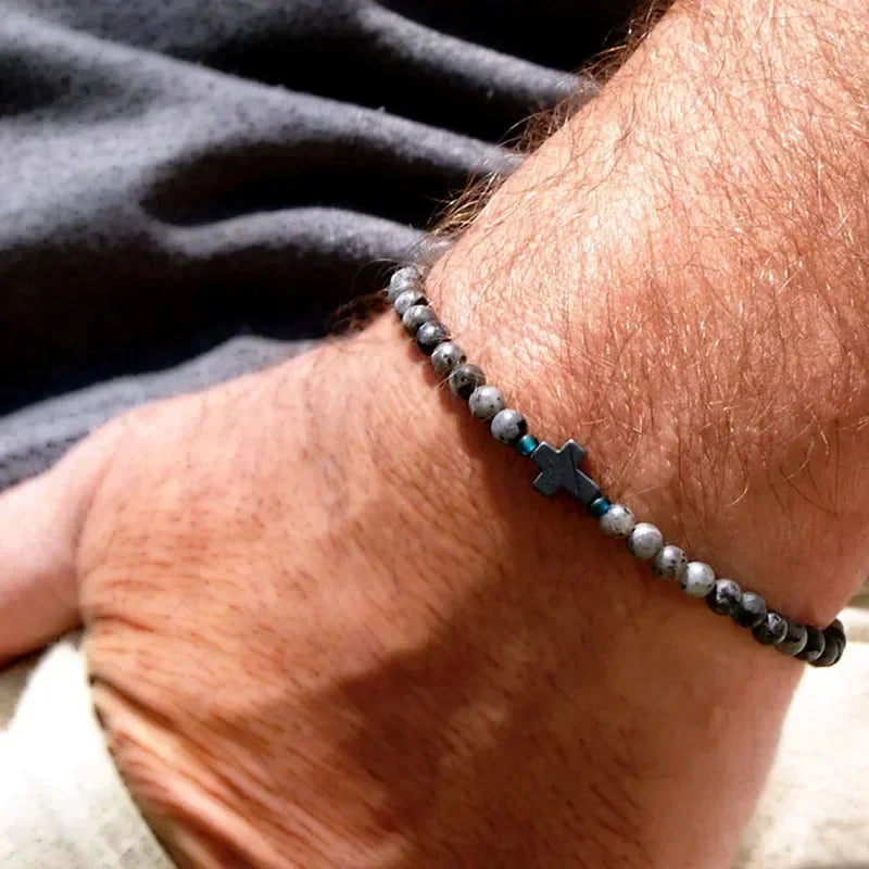 Schwarzes Onyx-Yoga-Armband mit runden Perlen und Pfeilsteinperlen für Herren
