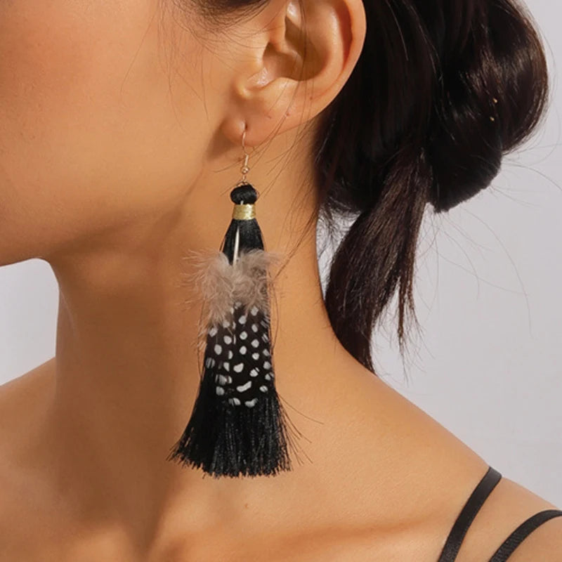 Aihua moderne große Feder Quaste Ohrringe für Frauen Vintage lange übertriebene Zigeuner Feder Ohrringe Party Schmuck Accessoire