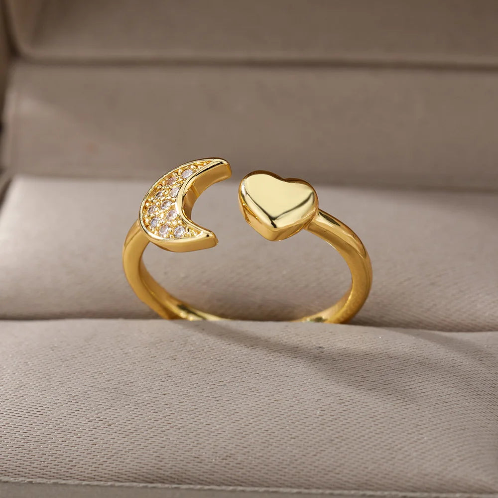 Glatte Doppel Herz Ringe Für Frauen Edelstahl Zirkon Herz Liebe Ring Einstellbare Finger Ring Weihnachten Schmuck Hochzeit Geschenk