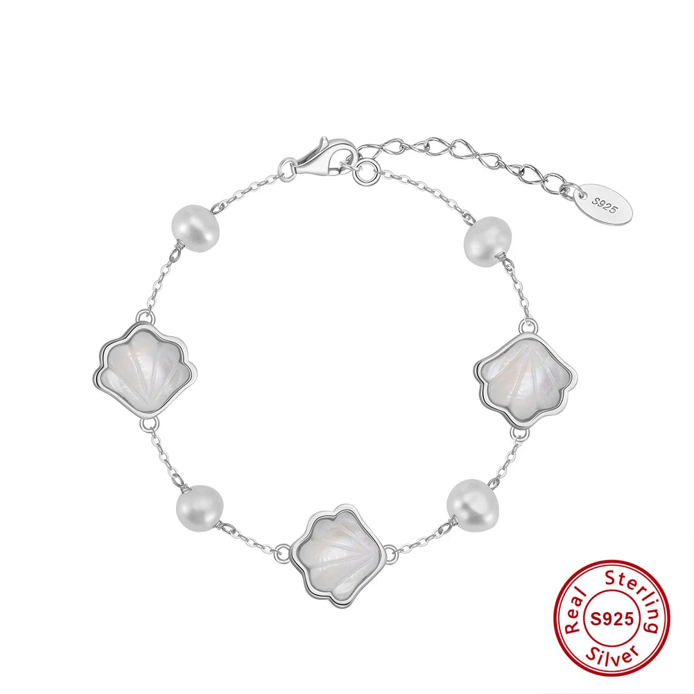 ORSA JEWELS Neues 925er Silber, heißer Verkauf, Muschel-Sommerschmuck-Set, Muschelperle, Charm-Armband, Kette, exquisites Geschenk für Damen, GPB41