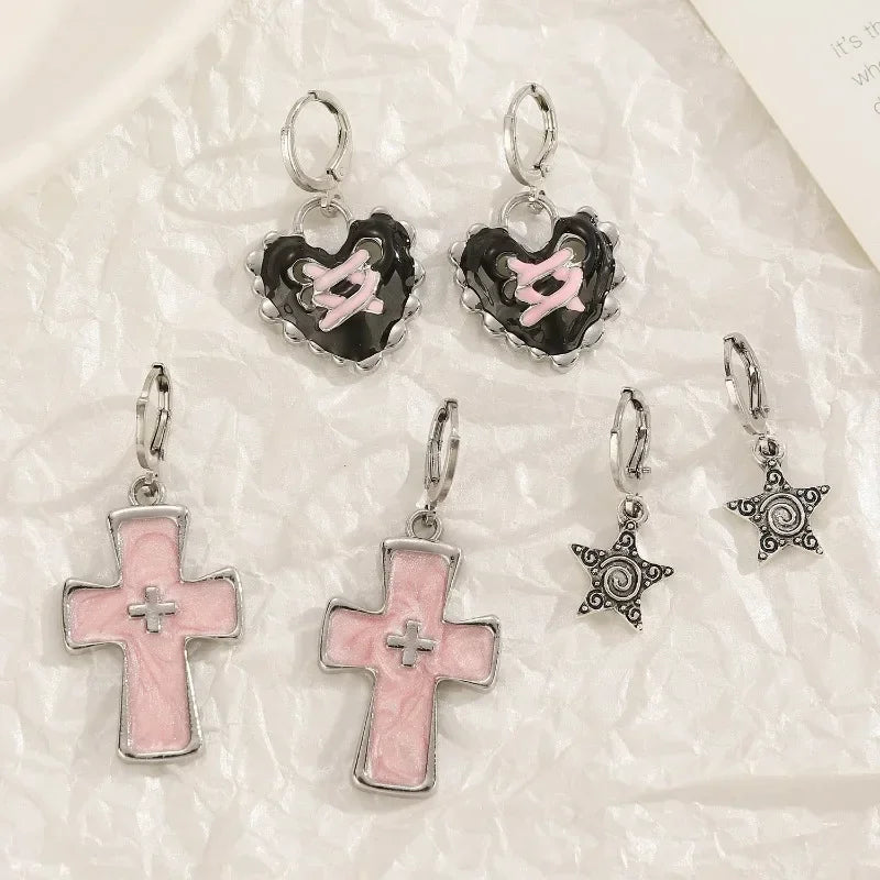 Neue Gothic Nette Harajuku Y2K Rosa Große Kreuz Anhänger Ohrringe Für Frauen Charme 2000er Jahre EMO Ästhetische Party Zubehör schmuck