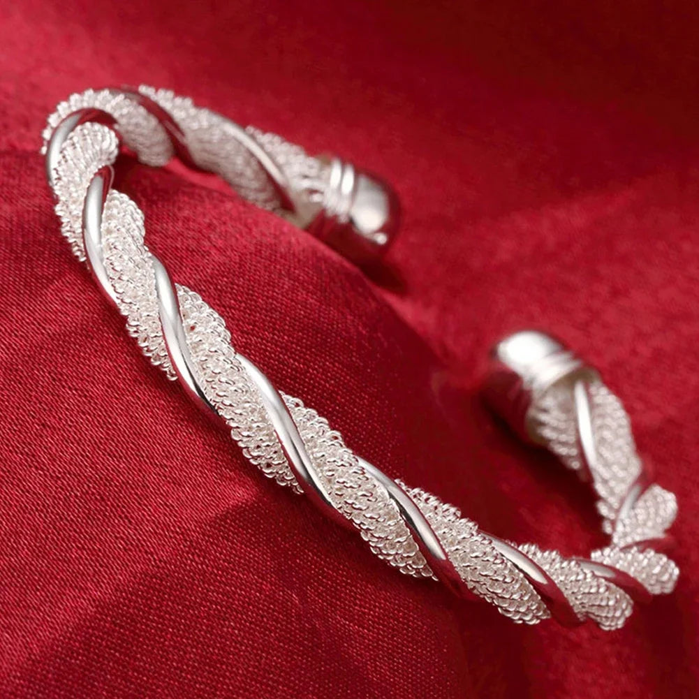 Trendige Armreifen aus 925er-Sterlingsilber, niedlich, offen, für Damen, Modeschmuck, Anpassungsgröße, Manschette, Hochzeit, Party