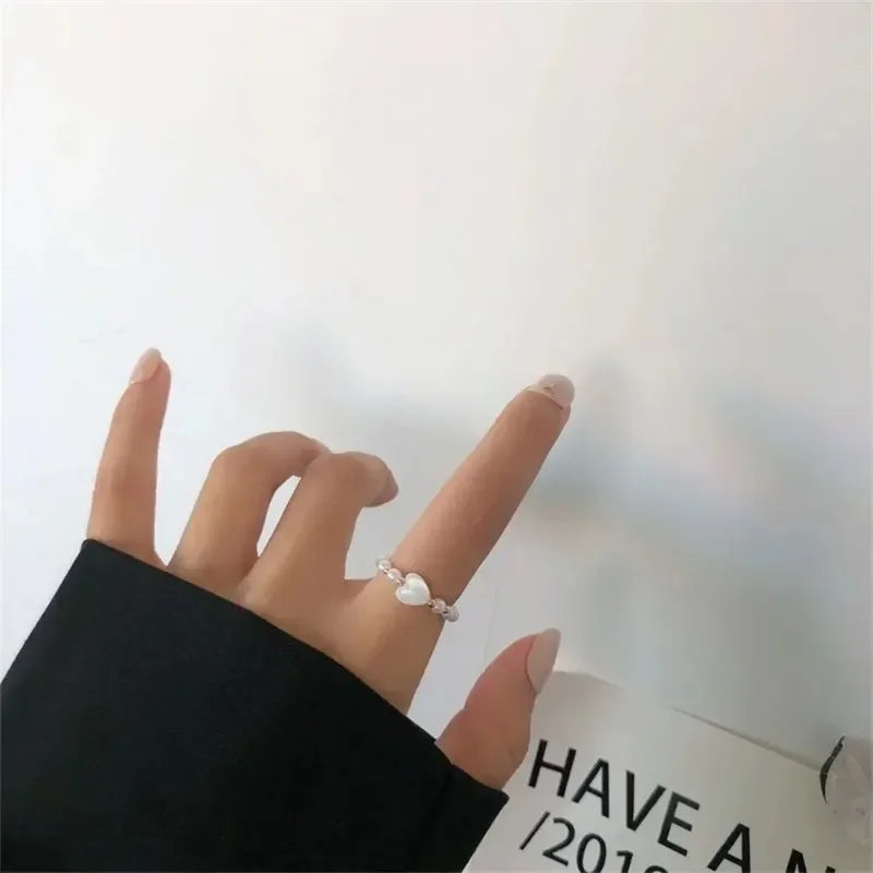 Ringe für Frauen, elegantes Herz, Imitationsperle, Fee, Vintage, schlicht, Retro, Zeigefingerring, weiß, süß, minimalistischer Schmuck, Geschenk