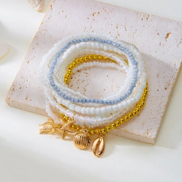 Bohemian Imitation Shell Perlen Armband Für Frauen Sea Star Schildkröte Gewebtes Seil Armband Handgemachte Freundschaft Strand Urlaub Schmuck