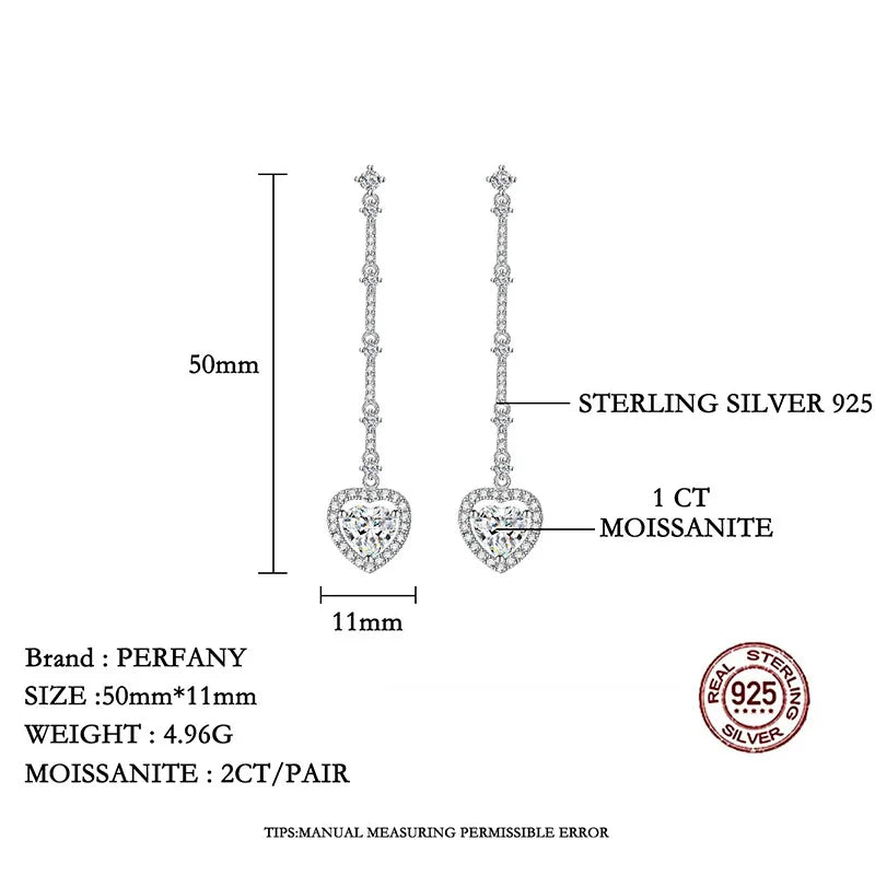 PERFANNY 1CT Moissanite Tropfen Ohrring Frauen S925 Reinem Silber Herz Labor Diamant Lange Ohrringe Mode Luxus Partei Schmuck