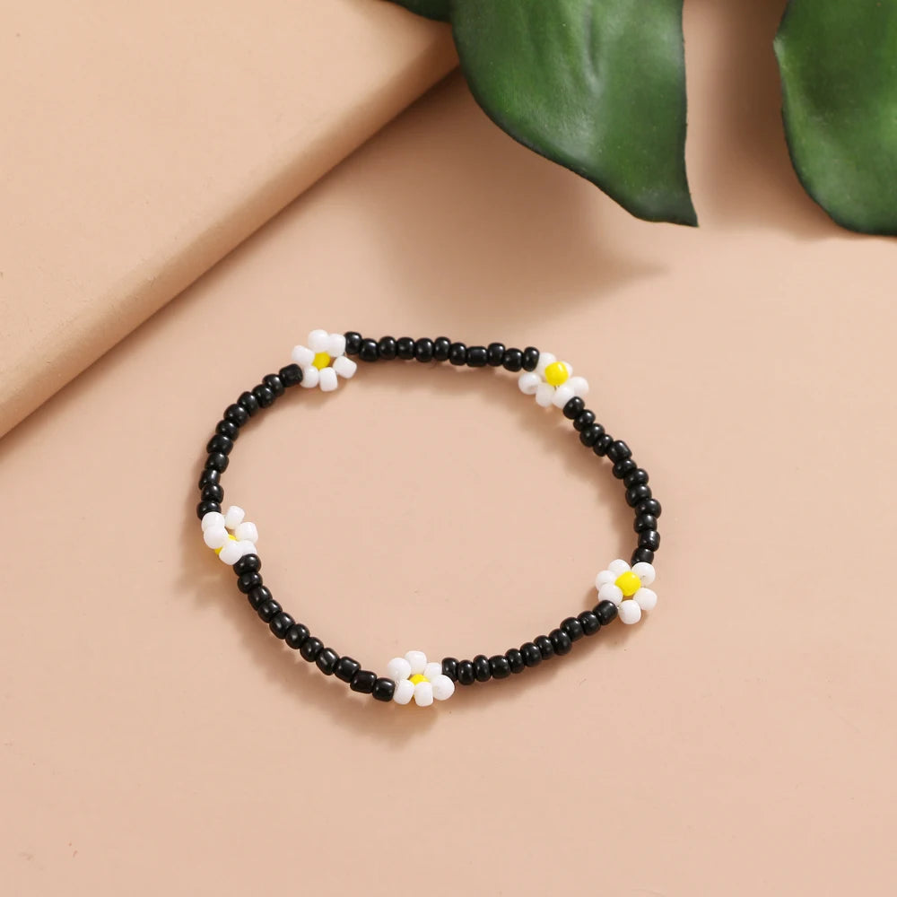 FNIO Neues Perlen-Fußkettchen, Samenperlen, verstellbar, buntes Blumen-Knöchelarmband am Bein, trendiger Schmuck für Frauen