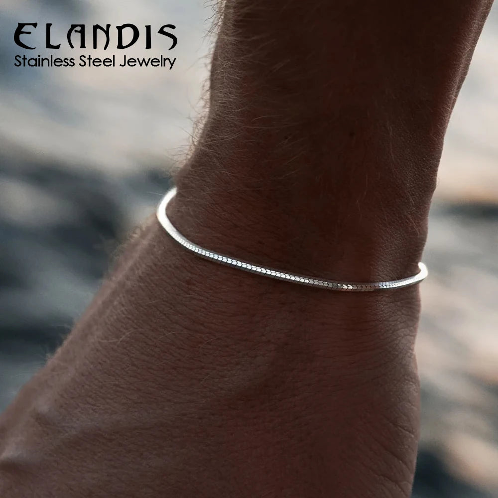 ELANDIS Achteckiges Silberarmband mit Kette, Edelstahl, vergoldet, Herren-Accessoires-Armband