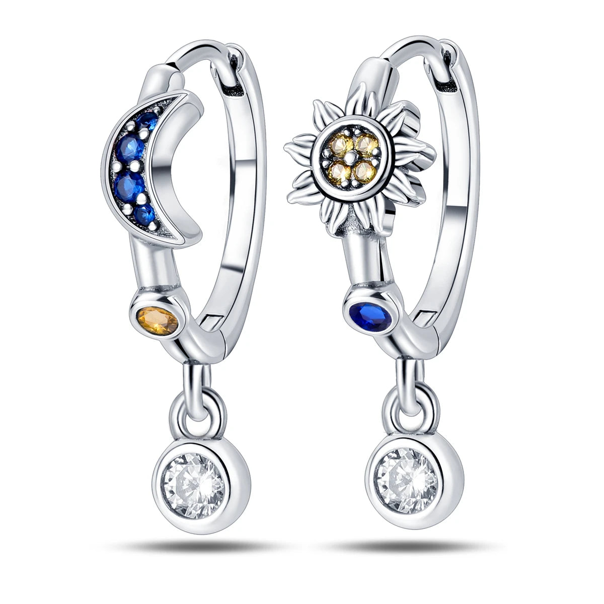 Heißer Verkauf Mode 925 Silber Farbe Ohrringe Blau Zirkon Sterne Mond Unregelmäßigkeit Ohrringe Für Frau Feine Geburtstag Schmuck Geschenke