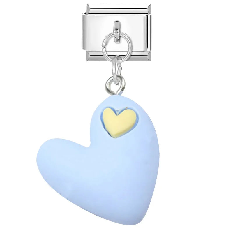 Lila Rosa Blau Schleife Knoten Herz Muschel Muschel Anhänger Italienischer Charm Link Fit 9MM Armband Edelstahl Männer Frauen DIY Herstellung