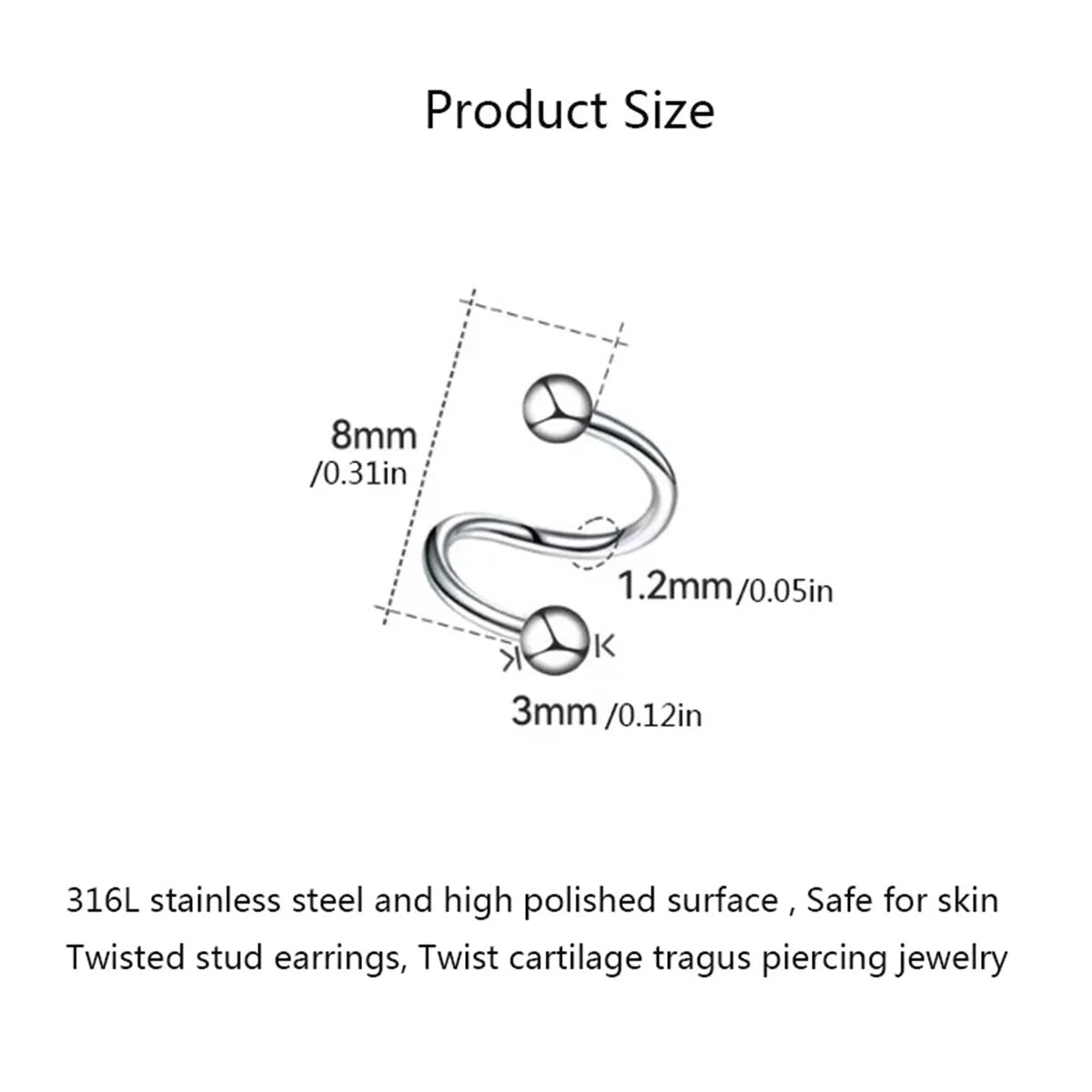 2 Stück Edelstahl Twist Love Heart Star Ohrstecker, S-Form hypoallergen Daith Helix Ohrknorpel Tragus Piercing Geschenk