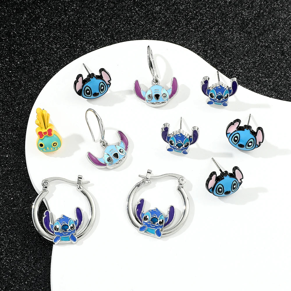 Disney-niedliche Cartoon-Stich-Ohrstecker mit Blumen-Ohrsteckern für Frauen und Teenager-Mädchen, schöne Ohr-Accessoires, Schmuckgeschenke für Fans