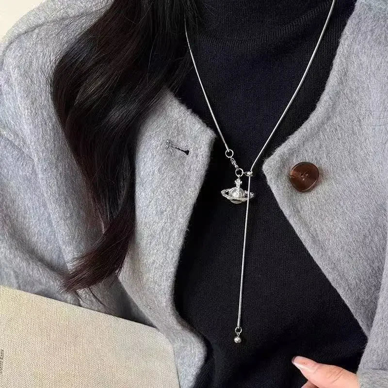 2024 neue Perle Stern Anhänger Halskette High-End-Gefühl Einstellbar Herbst/Winter Titan Stahl Pullover Kette Zubehör Für frauen
