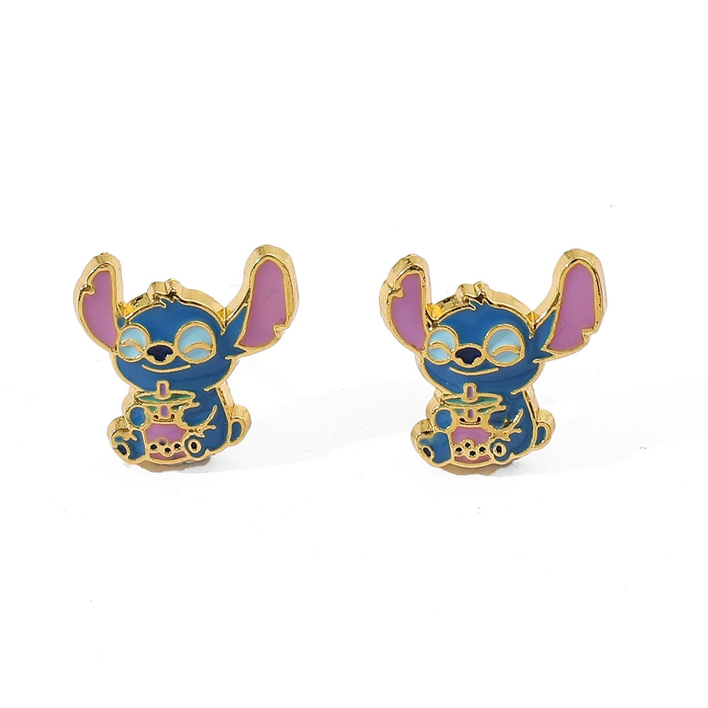 Disney-niedliche Cartoon-Stich-Ohrstecker mit Blumen-Ohrsteckern für Frauen und Teenager-Mädchen, schöne Ohr-Accessoires, Schmuckgeschenke für Fans