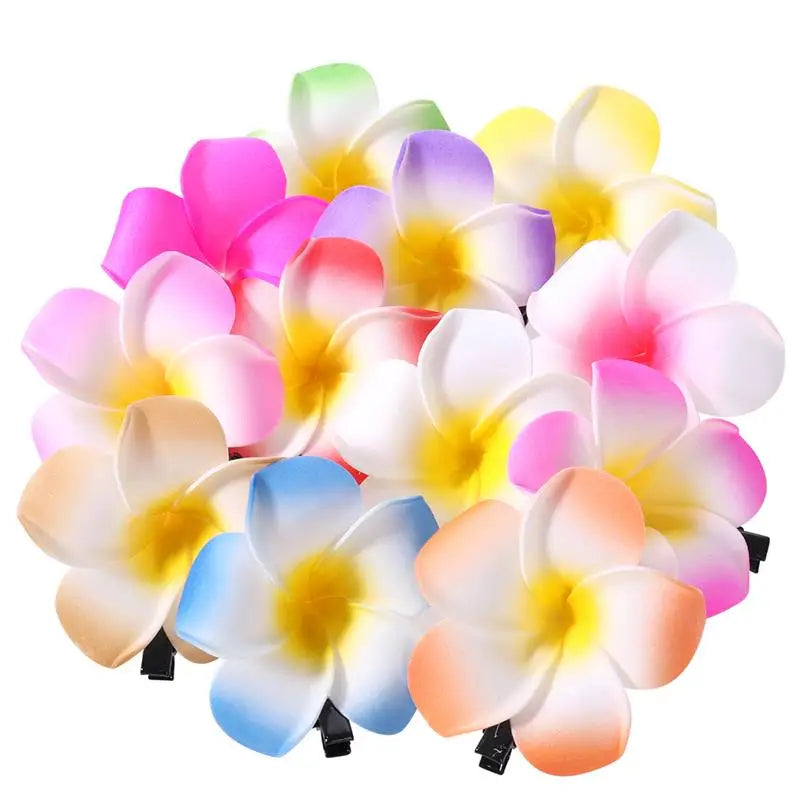 FRCOLOR 24 Stück 2,4 Zoll hawaiianische Plumeria-Blumen-Haarspange, Haarschmuck für Strandparty, Hochzeit, Event-Dekoration (12 Farben)