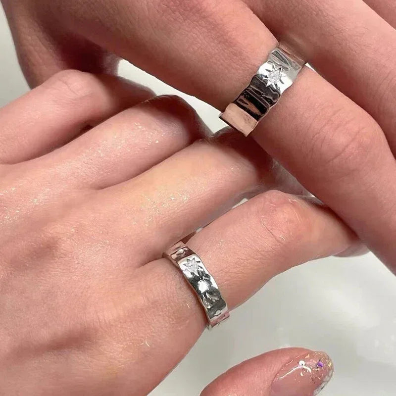Y2K Öffnung Ring Paar Punk Unregelmäßige Sterne Mond Finger Ringe Liebhaber Handgemachte Design Schmuck Frauen Männer Hip Hop Party Geschenke
