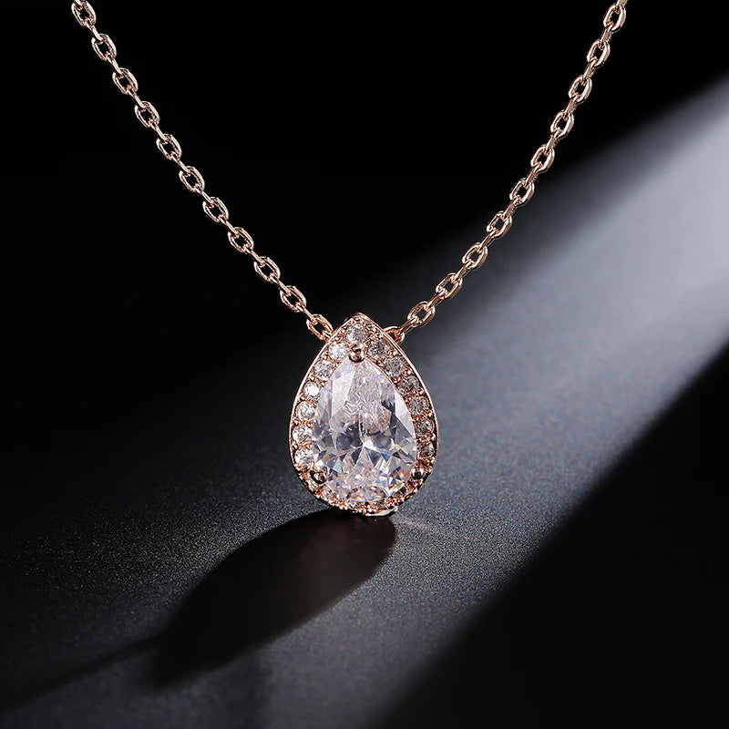 ZAKOL Klassisches Wassertropfen-Zirkonia-Hochzeitsschmuck-Set für Frauen, glänzender AAA-Kubikzirkon, Ohrringe, Halskette, Schmucksets, Geschenk