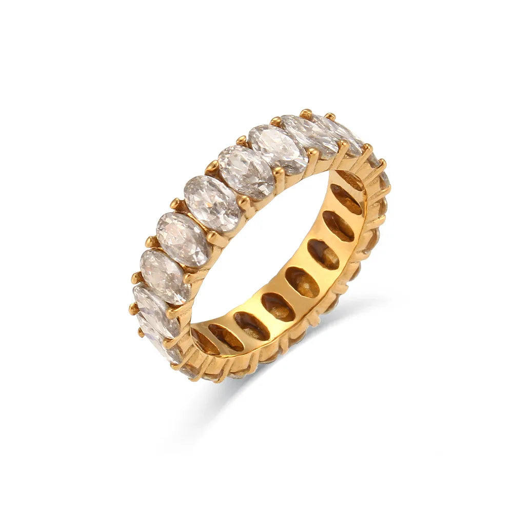 1Pc Trendy Edelstahl 18K Gold Überzogene Oval Zirkonia Ringe Bunte Zirkon Frauen Ring Urlaub Partei Schmuck Mama geschenke