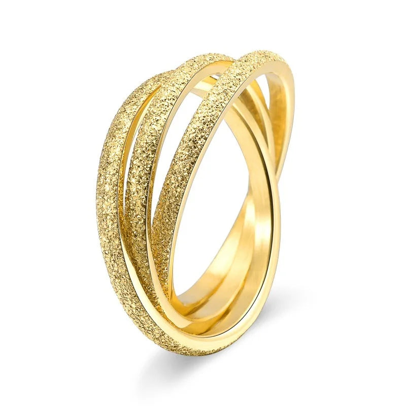 Kolmnsta Triple Interlocked Rolling Titan-Edelstahlringe für Damen und Herren, mattiert, Verlobung, Hochzeit, Paarring, 3-in-1