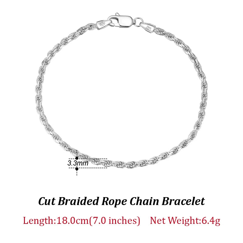 Rinntin Luxus-Halskette aus 925er-Sterlingsilber mit Diamantschliff für Herren und Damen, modischer italienischer Silber-Halskette, Schmuck SC29