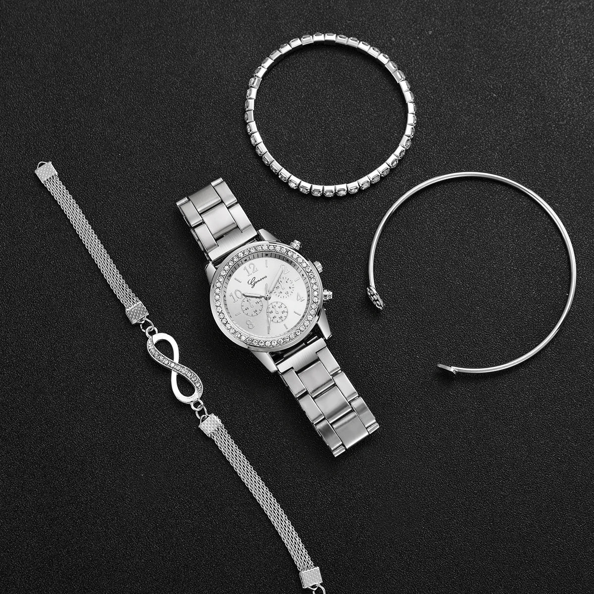 4 Teile/satz Mode Strass Frauen Uhren Luxus Stahl Band Damen Quarzuhr Armbänder Set Reloj Mujer (Ohne Box)