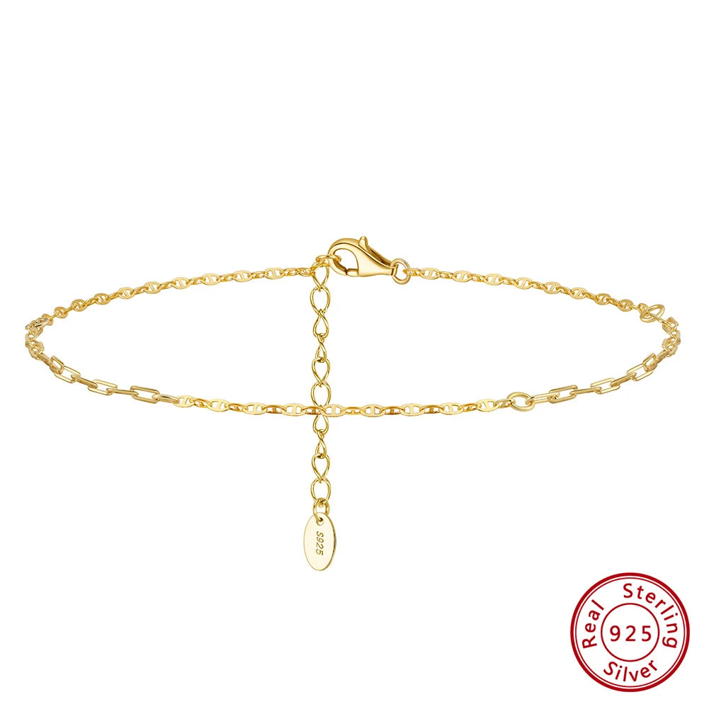 Rinntin Fußkettchen aus echtem 925er-Sterlingsilber, Mariner und Büroklammer, Fußkette, Strand, Minimalismus, Fußkette, Fußkettchen, Armbänder, SA83