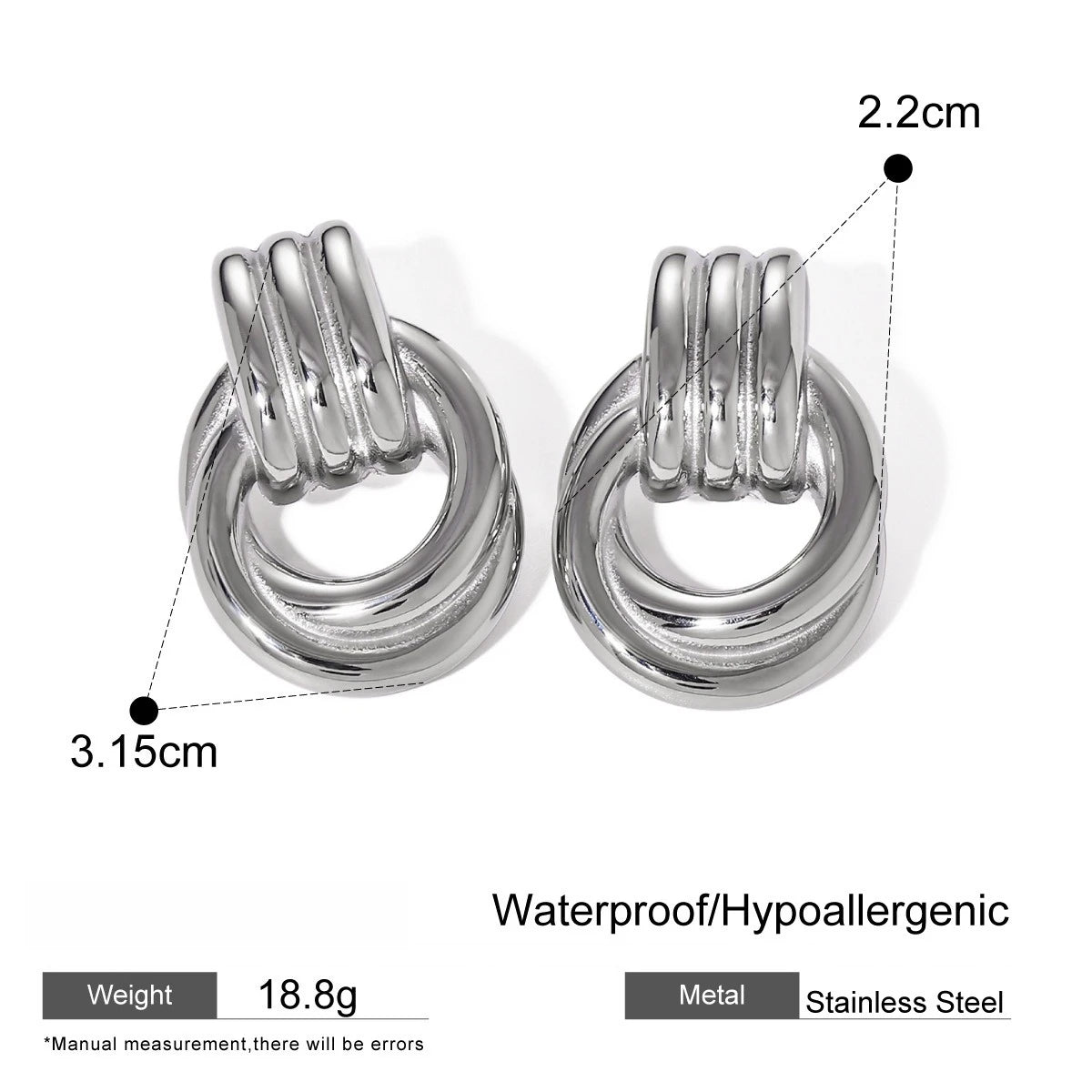 1 Paar 3 Farben Punk Edelstahl 18 Karat vergoldet zweifarbige Kreisknoten Ohrstecker Ohrringe Frauen einfache Ohrringe Schmuck Geschenke