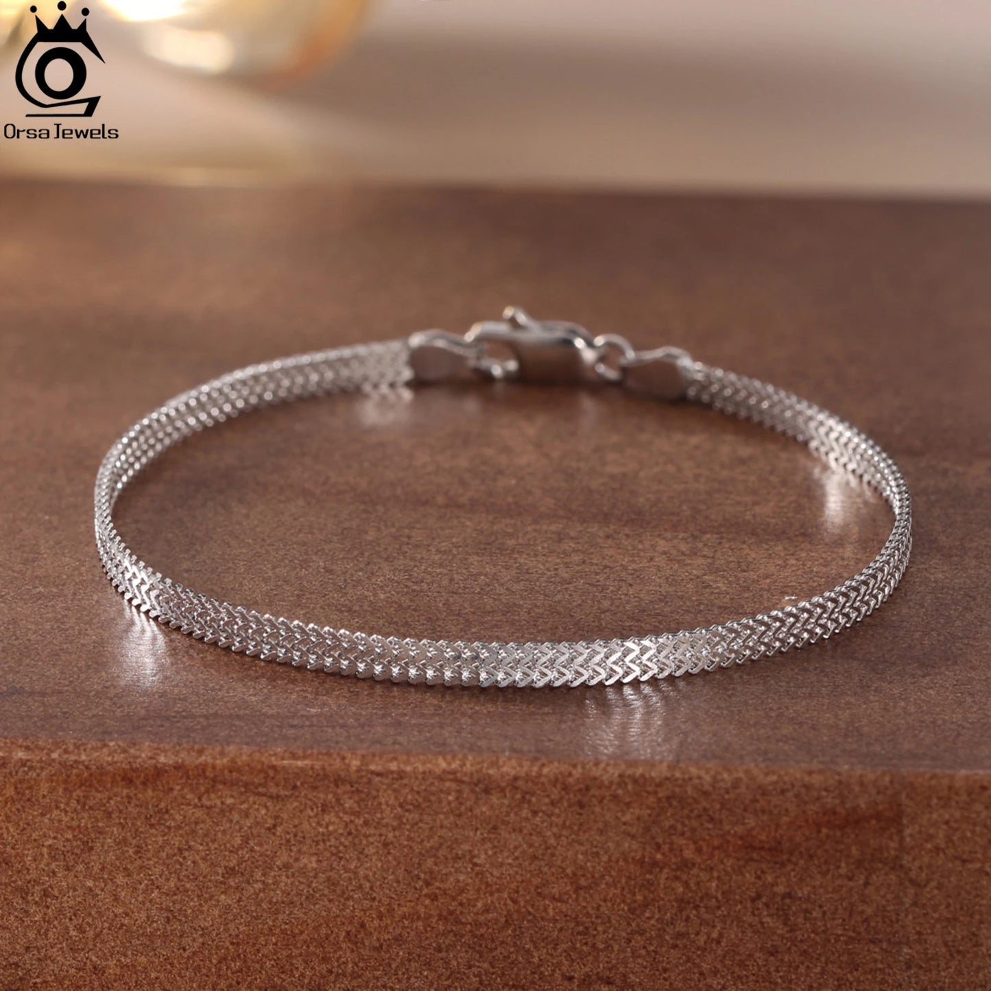 ORSA JEWELS Vintage 2,8 mm flaches Mesh-Kettenarmband S925 Silber Mehrere Größenauswahl Unisex-Stil Zubehör für Hand SB216