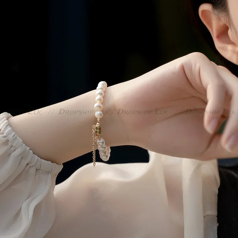 Elegantes natürliches Süßwasserperlen-Armband für Damen, magnetische Knöpfe, kreatives Design, Armband, Hochzeit, Schmuckzubehör