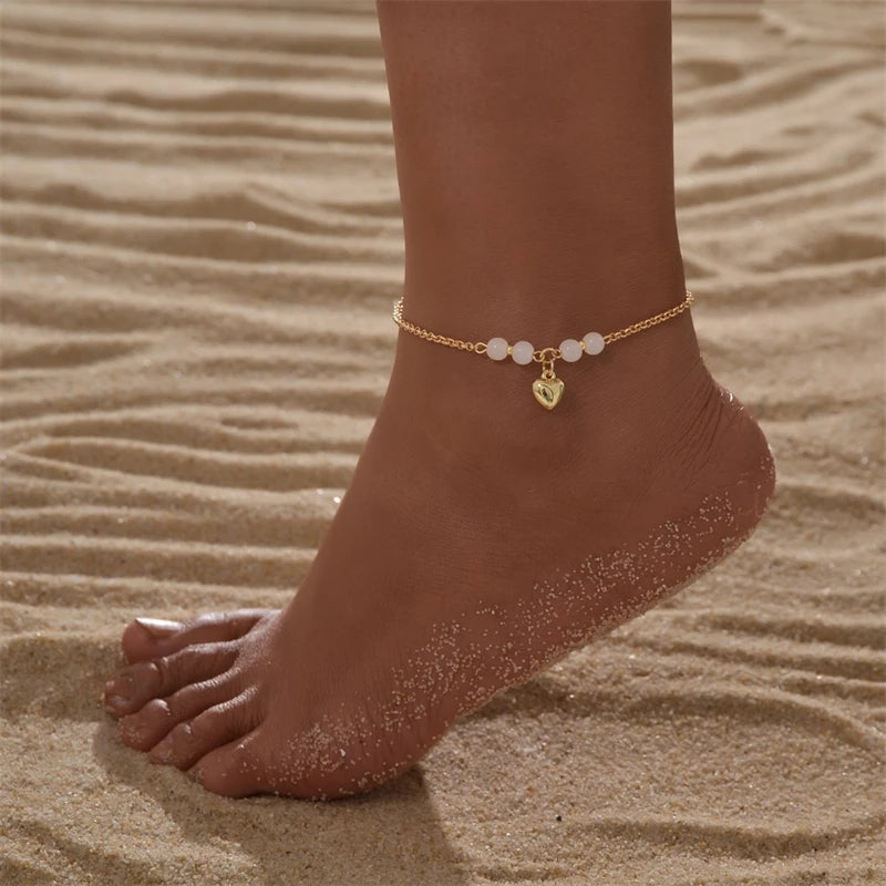Vintage Gold Farbe Doppelschicht Fußkettchen für Frauen Stern Perle Seestern Zirkon Ananas Fußkettchen Armbänder Fußkette Strand Schmuck