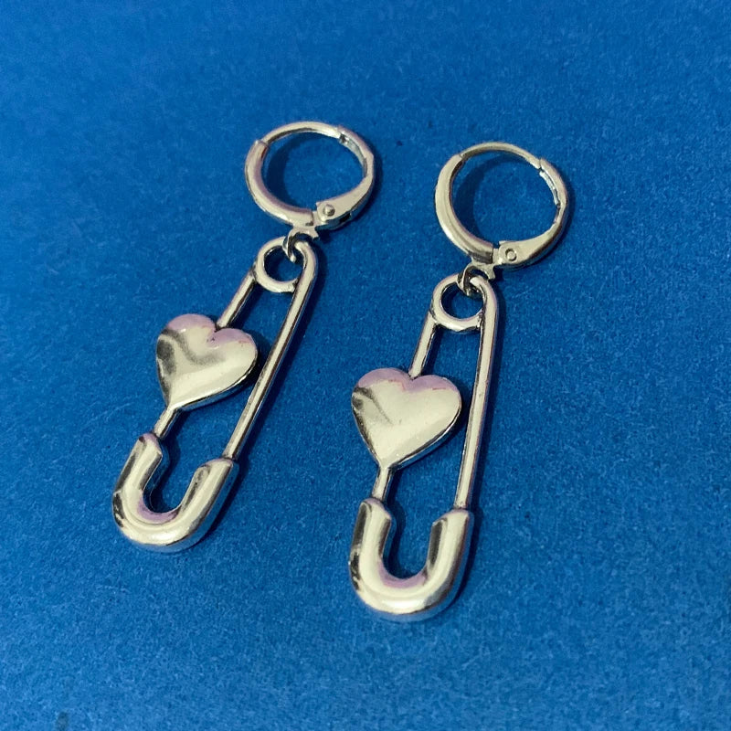 Y2K Pin Herz Creolen Koreanische Mode INS Ohrringe für Frauen Einzigartige Punk Ästhetischen Schmuck Goth Egirl Zubehör