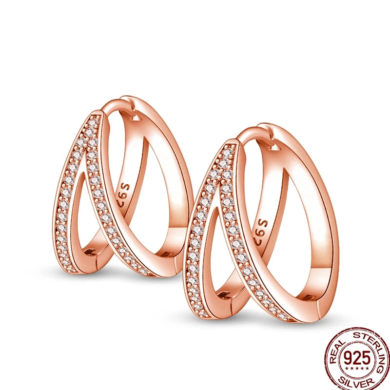 Ohrnadel aus 925er-Sterlingsilber, minimalistisch, gedreht, rund, Gold, Creolen, modisch, Zirkon, Ohrschnalle, Hochzeit, Damenschmuck, Geschenk