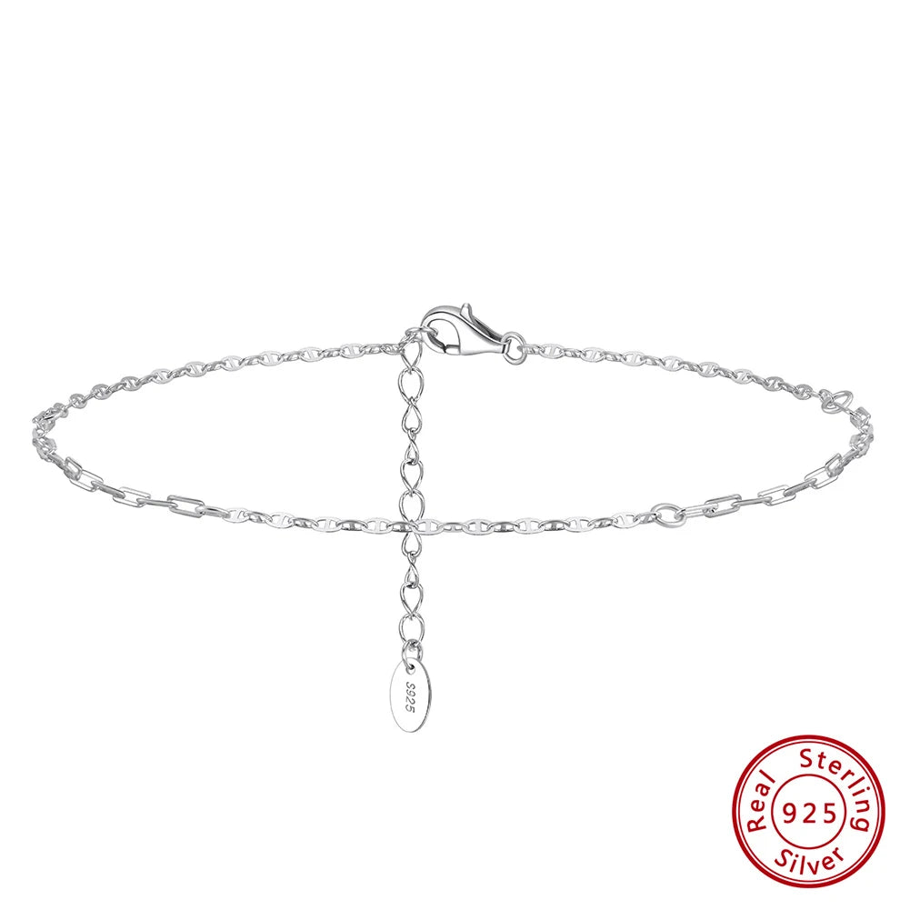 Rinntin Fußkettchen aus echtem 925er-Sterlingsilber, Mariner und Büroklammer, Fußkette, Strand, Minimalismus, Fußkette, Fußkettchen, Armbänder, SA83