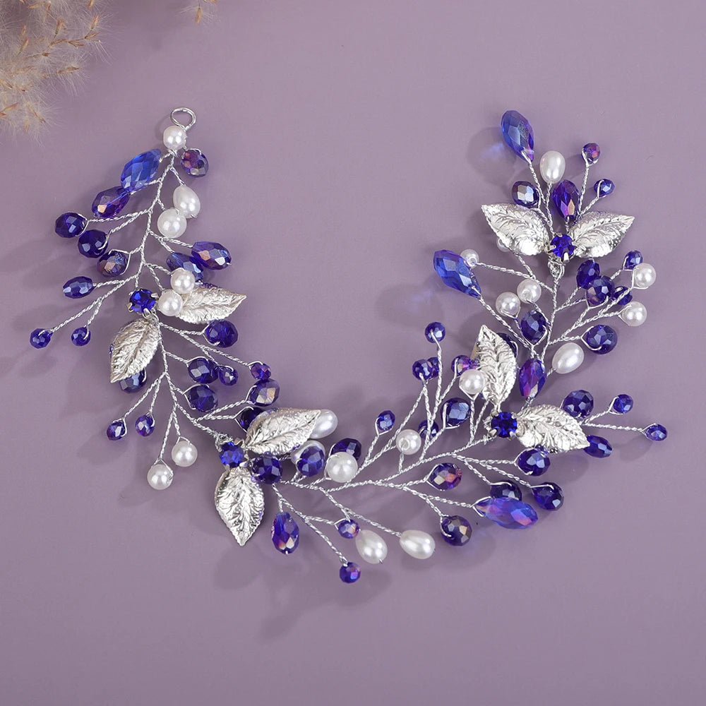 Trendy Perle Kristall Braut Stirnband Silber Schwarz Strass Hochzeit Haarschmuck Blau Braut Schmuck Rot Frauen Haarteil
