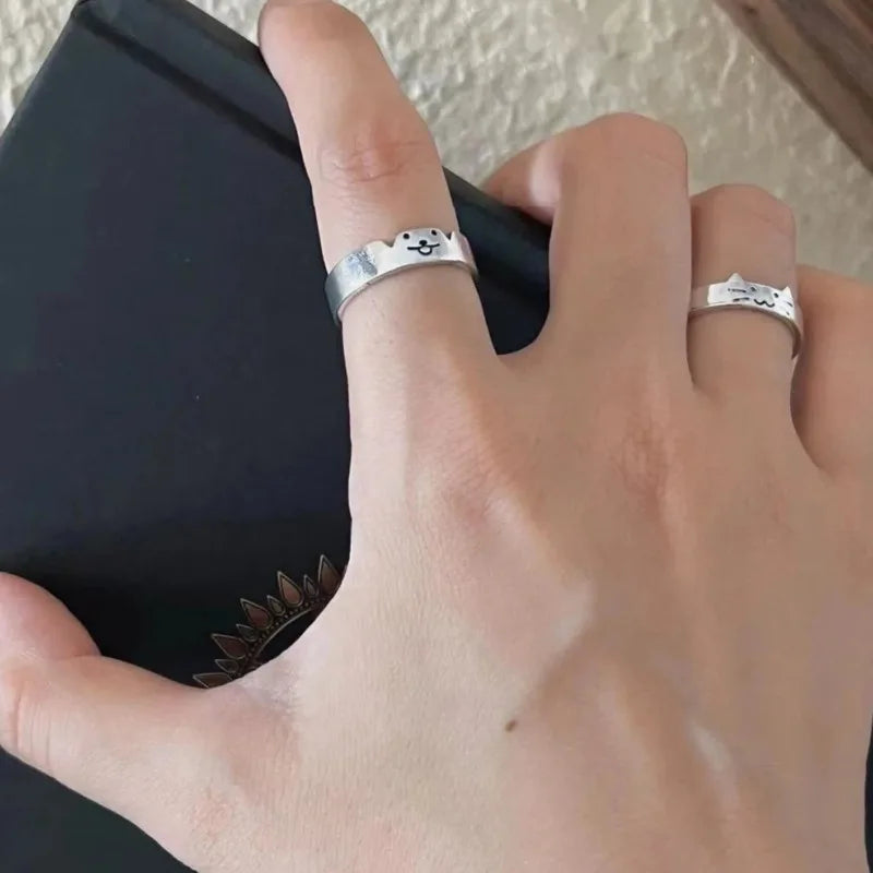 1/2 stücke Neue Reizende Katze Hund Tier Paar Ring für Paar Handgemachte Öffnung Einstellbare Ringe Valentinstag Ringe mode Schmuck