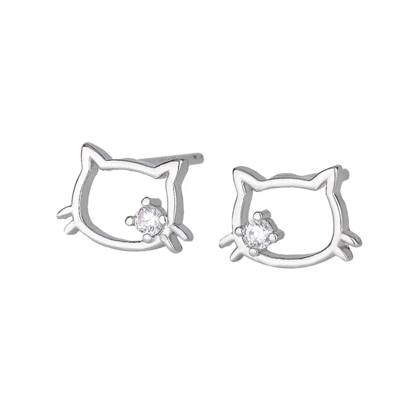 Mode und süße Katze 925 Sterling Silber Schmuck einfache Temperament Zirkon eingelegte hohle Tier Ohrringe E147