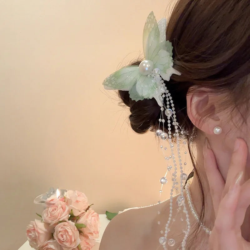 Fee Quaste Haarspange für Frauen Meerjungfrau Perle Schmetterling Seite Haarnadel exquisite elegante Hochzeit Party Reise Haarschmuck