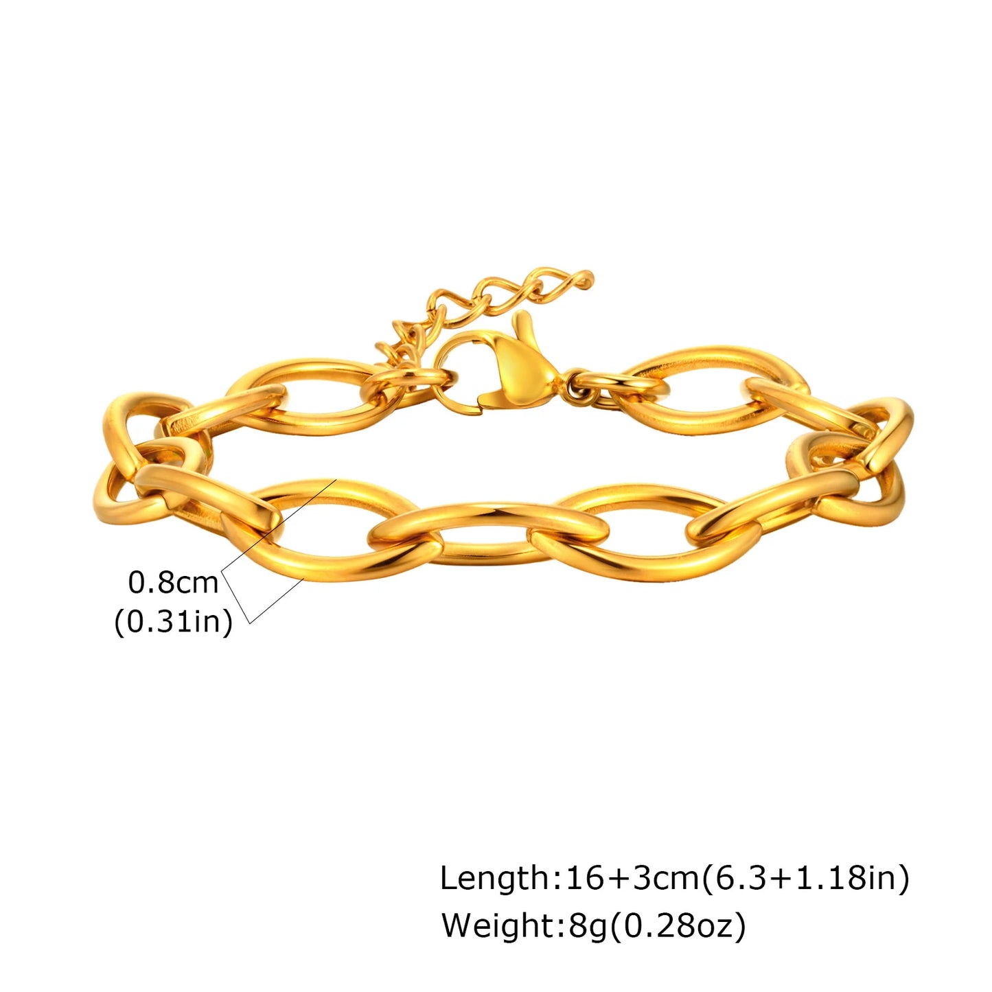 Miami Cuban Link Chain Armband für Damen, Edelstahl, goldfarben, verstellbar, minimalistische Armbänder, Schmuck, Geschenke