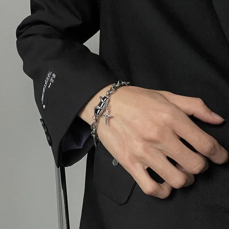 2024 Retro Schwarz Zirkon Stern Armband für Frauen Männer Geschenke Trend Titan Stahl Kette Unisex Goth Schmuck Neue Paar Zubehör