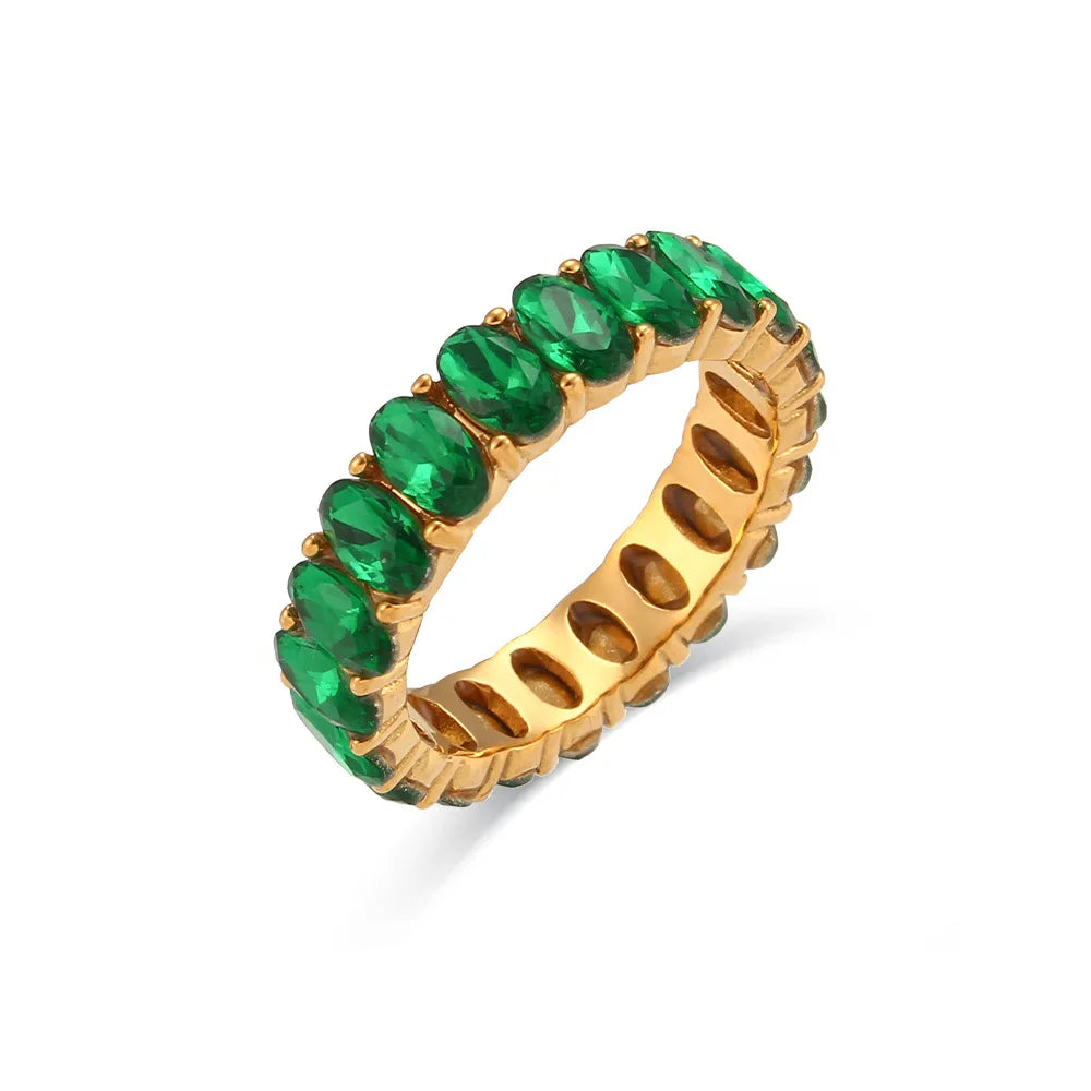 1Pc Trendy Edelstahl 18K Gold Überzogene Oval Zirkonia Ringe Bunte Zirkon Frauen Ring Urlaub Partei Schmuck Mama geschenke