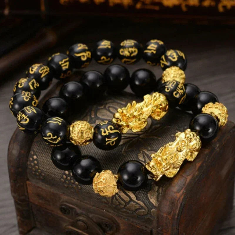 Schwarzes Obsidian-Reichtumsarmband, verstellbar, offiziell für negative Energien, Armband mit goldenem Pi Xiu Lucky, wohlhabendes Amulett-Armband