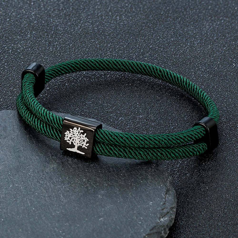 MKENDN Handgefertigtes marineblaues geflochtenes Seilarmband aus Edelstahl. Der Baum des Lebens, quadratische Armbänder für Männer und Frauen, Paarschmuck