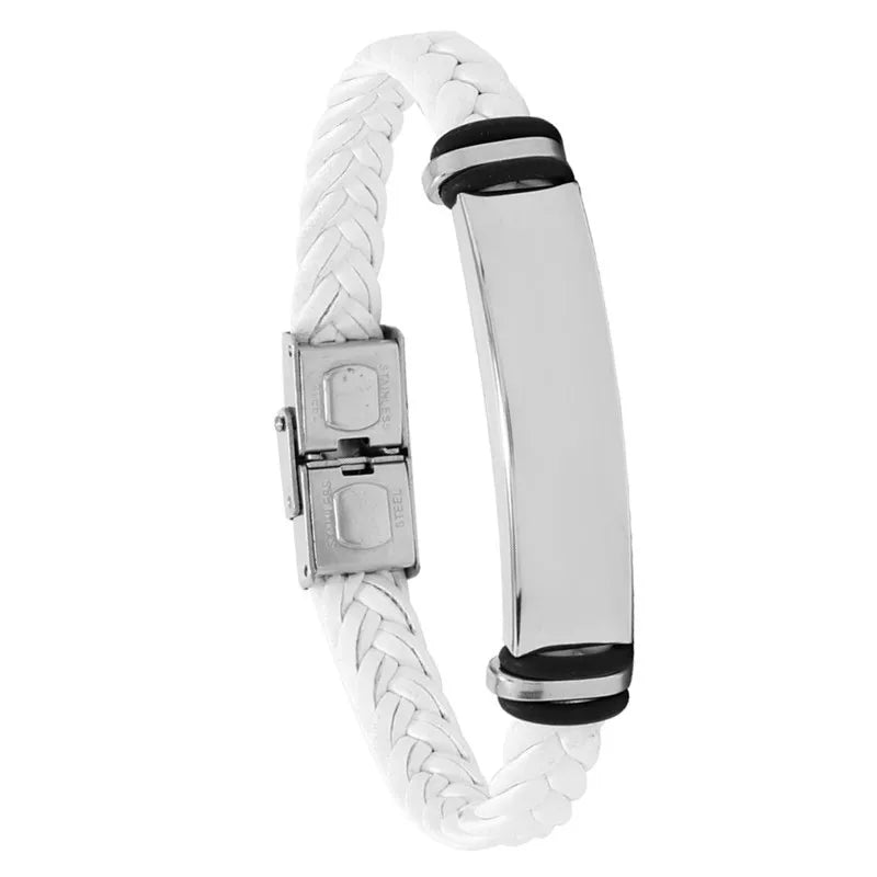 Edelstahlarmband, schlichtes, lässiges, gewebtes Lederarmband, Titan-Stahl, Lederarmband, Armband für Herren, Edelstahl