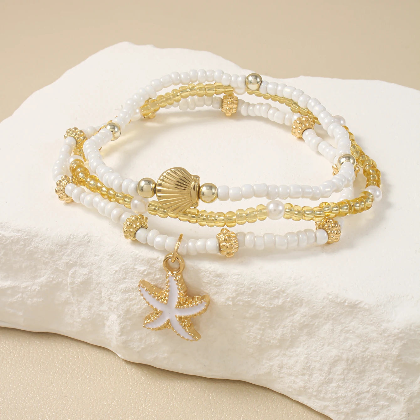 Exquisites Seestern-Muschel-Armband, handgefertigte Rocailles, mehrschichtiges Armband für Damen, Sommer, Strand, Party, Urlaub, Schmuck