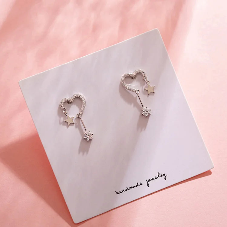 Ry s925 Sterling Silber Stern Tropfen Ohrringe für Frauen herzförmige Zirkon Temperament Quaste Ohrring koreanischen Modeschmuck