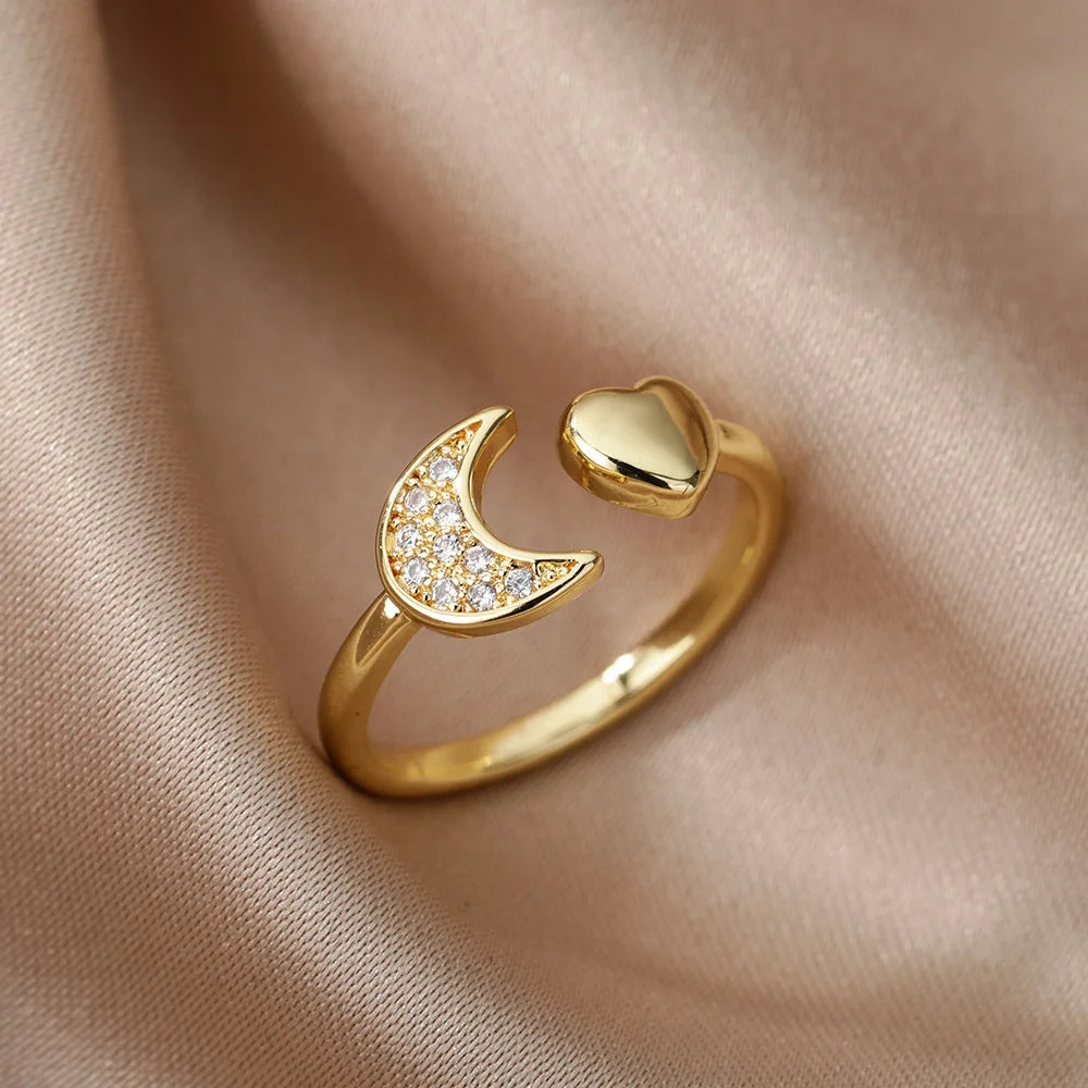 Glatte Doppel Herz Ringe Für Frauen Edelstahl Zirkon Herz Liebe Ring Einstellbare Finger Ring Weihnachten Schmuck Hochzeit Geschenk