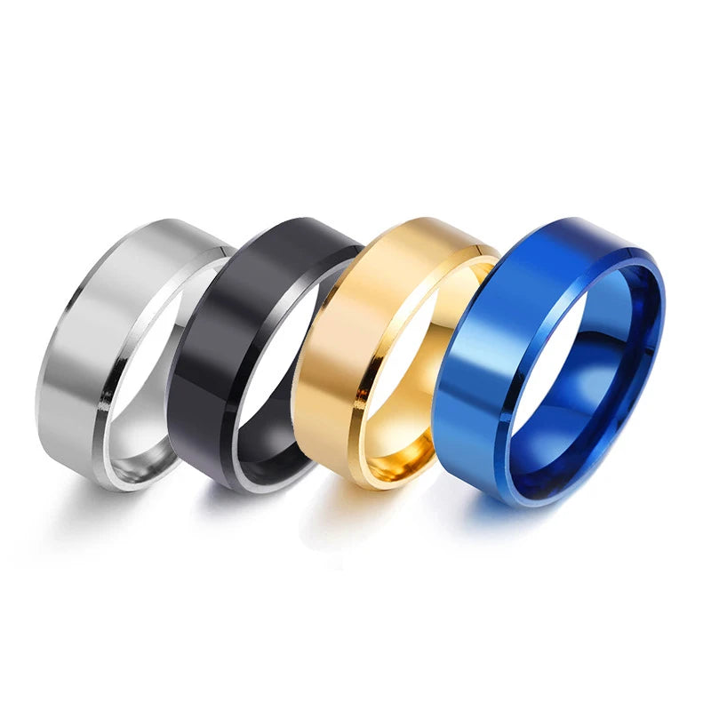8mm Matt Edelstahl Einfaches Design Schlichte Titan Ringe Gold Ton Versilbert Schwarz Blau Ringe Männer Frau Schmuck Geschenk