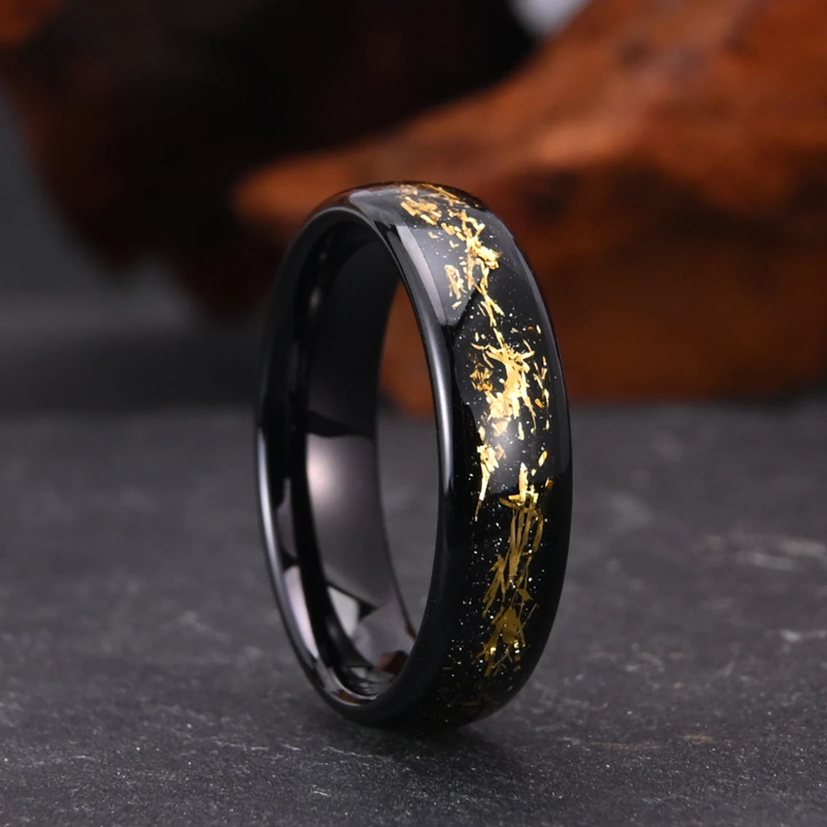 Wolfram karbid Meteorit Galaxie Ring, schwarz 6mm Herrenmode Luxus bequeme Ehering Jubiläums geschenk für Paare