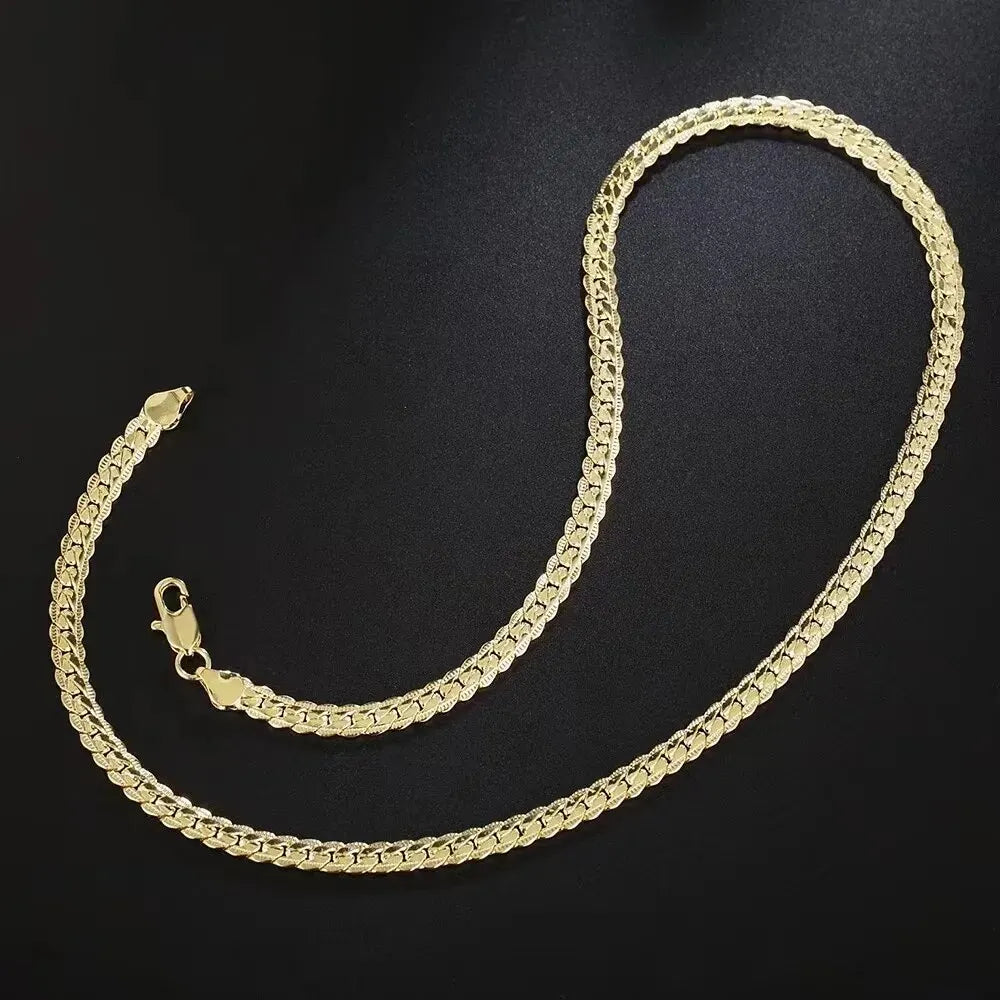 2-teiliges Set mit kubanischer Kette, Halskette, Armband-Set für Herren, goldfarben, flache Kette, Herren-Choker-Armband, Hiphop-Schmuckset