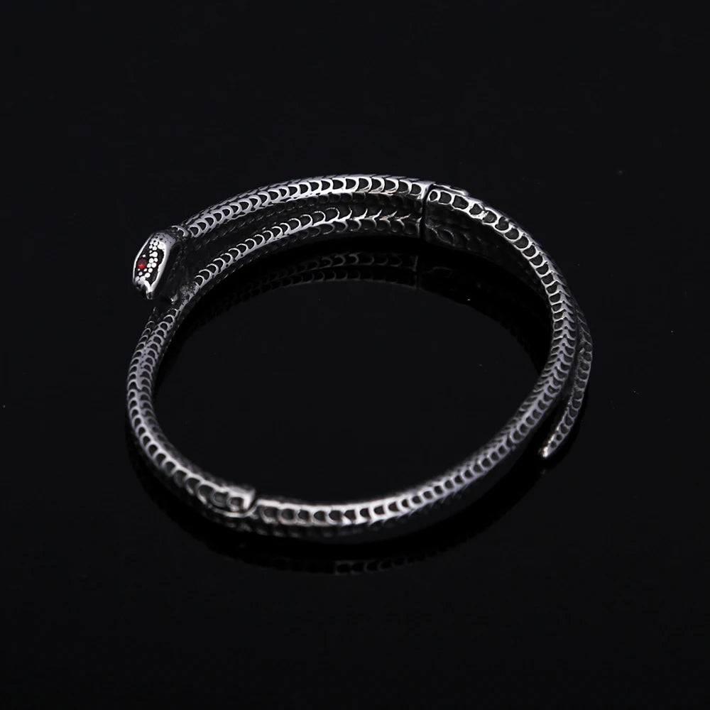 Gothic Vintage Wikinger Schlange Armband mit rotem Stein für Männer Frauen Edelstahl Punk Rock Tier Armreifen Modeschmuck Geschenke