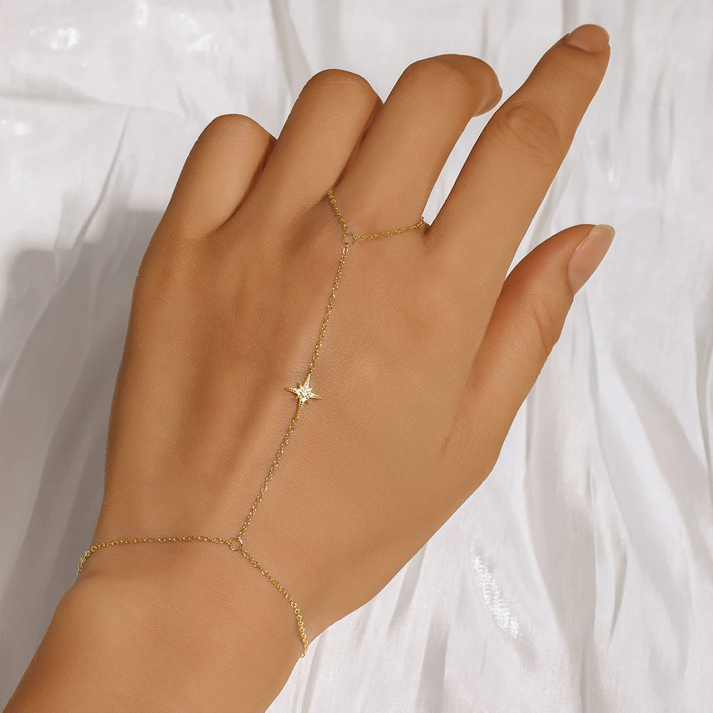 ROXI 925 Sterling Silber Herz/Stern Zirkon Armband mit Finger Design für Frauen Hand Kette Zubehör Party Schmuck Geschenk